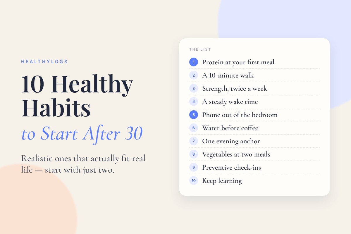 10 Healthy Habits to Start After 30 — a checklist of ten realistic daily habits